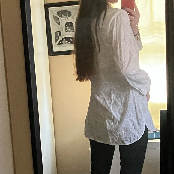 White Embroidered Long Sleeve Button Down - Picture 2 of 6